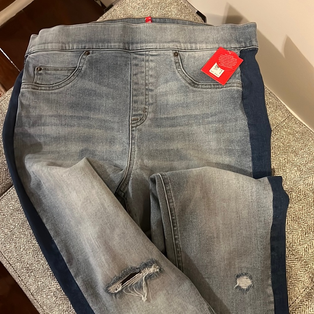 SPANX Side stripe distressed skinny jean Large